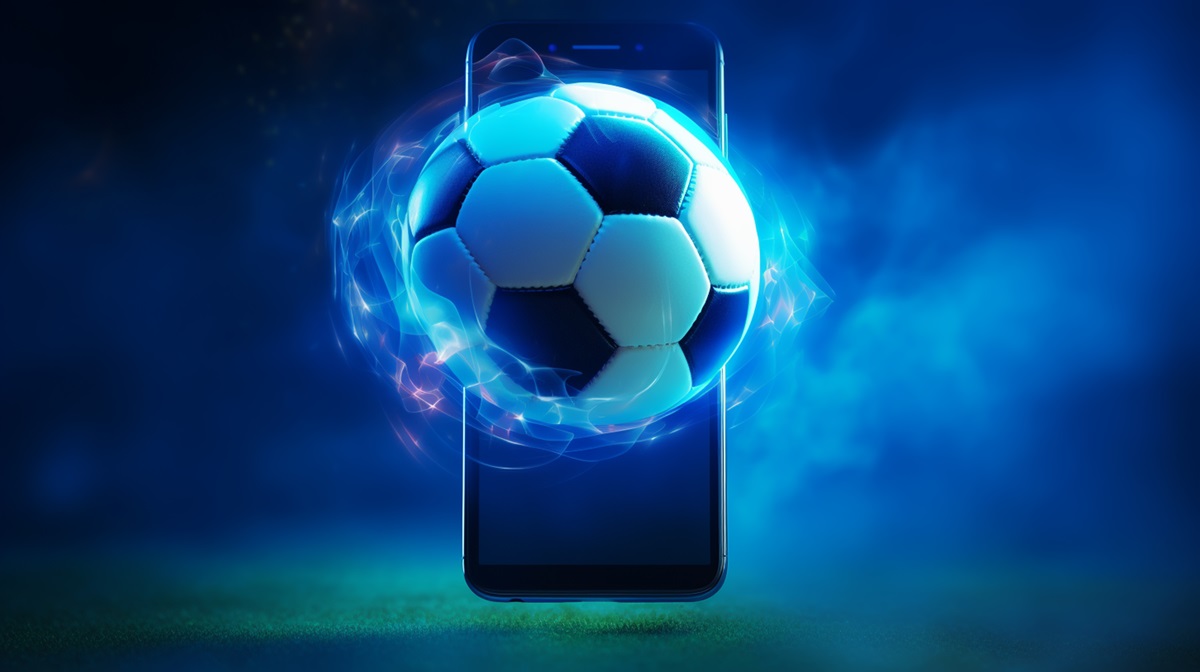 Celular com bola de futebol em 3D; Assistir Série B do Brasileirão